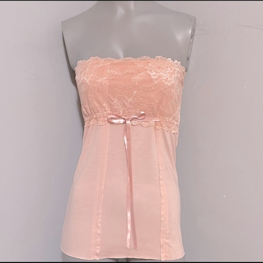 EUC GUESS JEANS BABY PINK LACE STRAPLESS TOP Sz M